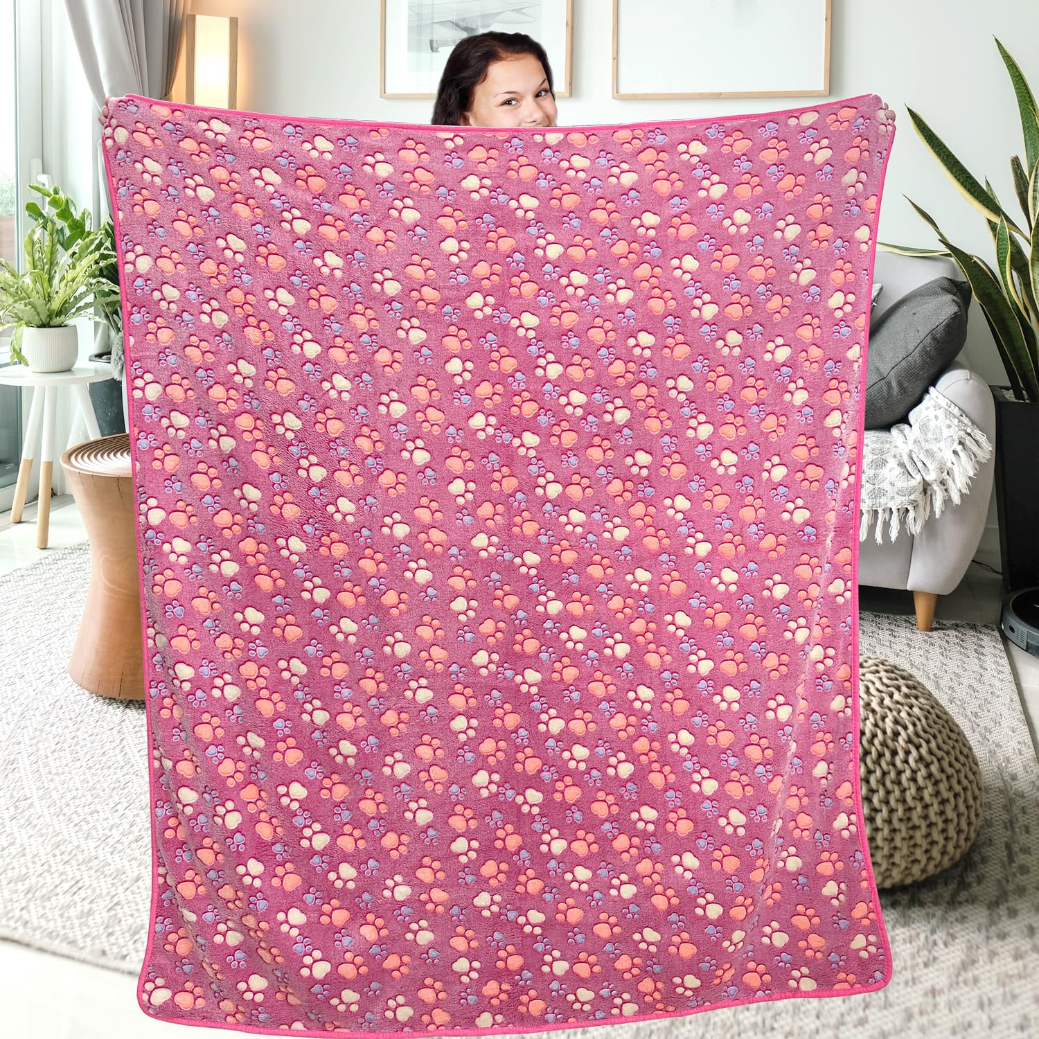 Dog Blankets for Large Dogs, 3 Pcs Dog Blanket Washable, Soft Fluffy Flannel Pet Blanket Mat Cover for Bed Couch, Cute Print Puppy Blanket 60" x 50"
