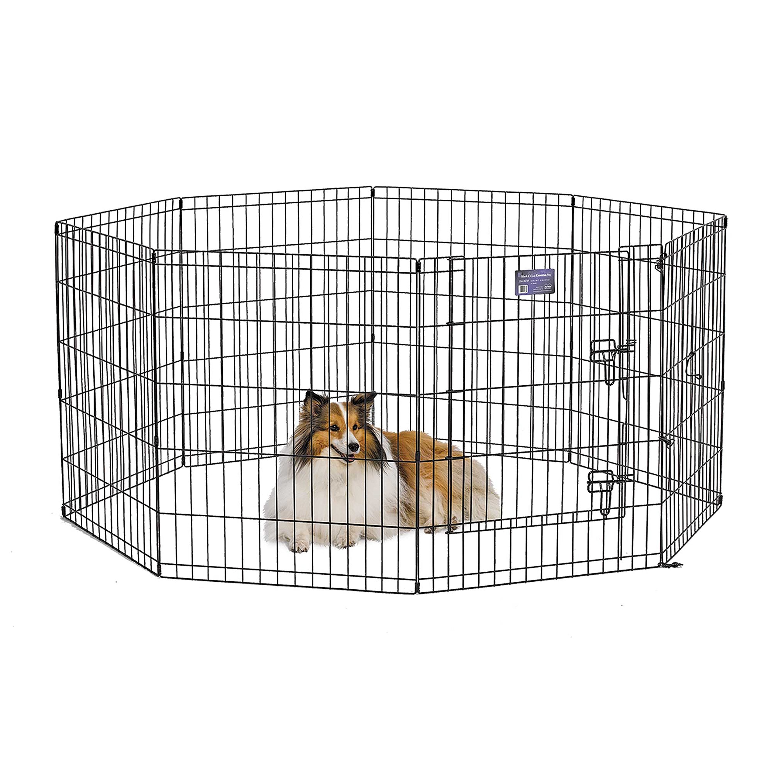 MidWest Homes for Pets 30-Inch Exercise Pen, for Indoor and Outdoor Use, 16 Sq Feet of Play, Single Door Folding Dog Pen, with Large Door Opening & Secure Latch, Easy to Set Up, Foldable Dog Playpen
