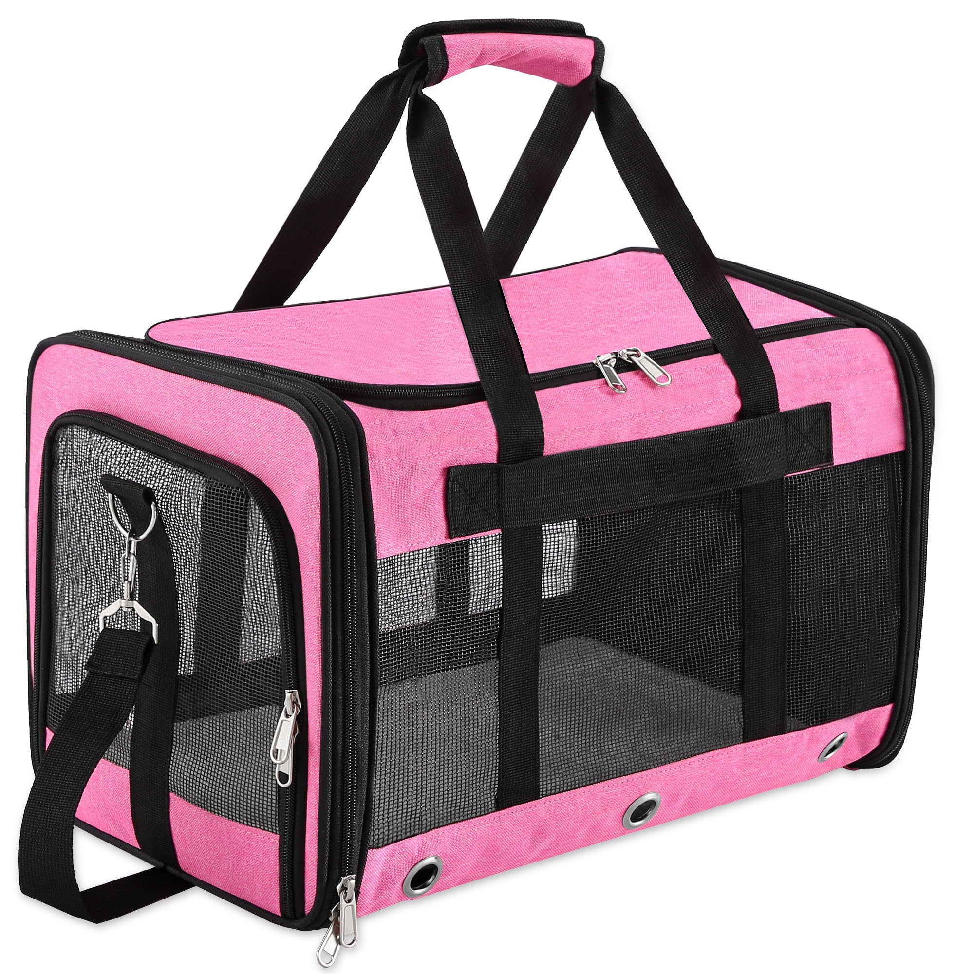 Soft Sided Cat/Dog Carrier,Collapsible Pets Travel Carriers for Pet/Puppy with Shoulder Strap & Removable Mat,Mesh Top Load Small Dogs/Cats Carry Bag Up to 25 Lbs（Pink,L）