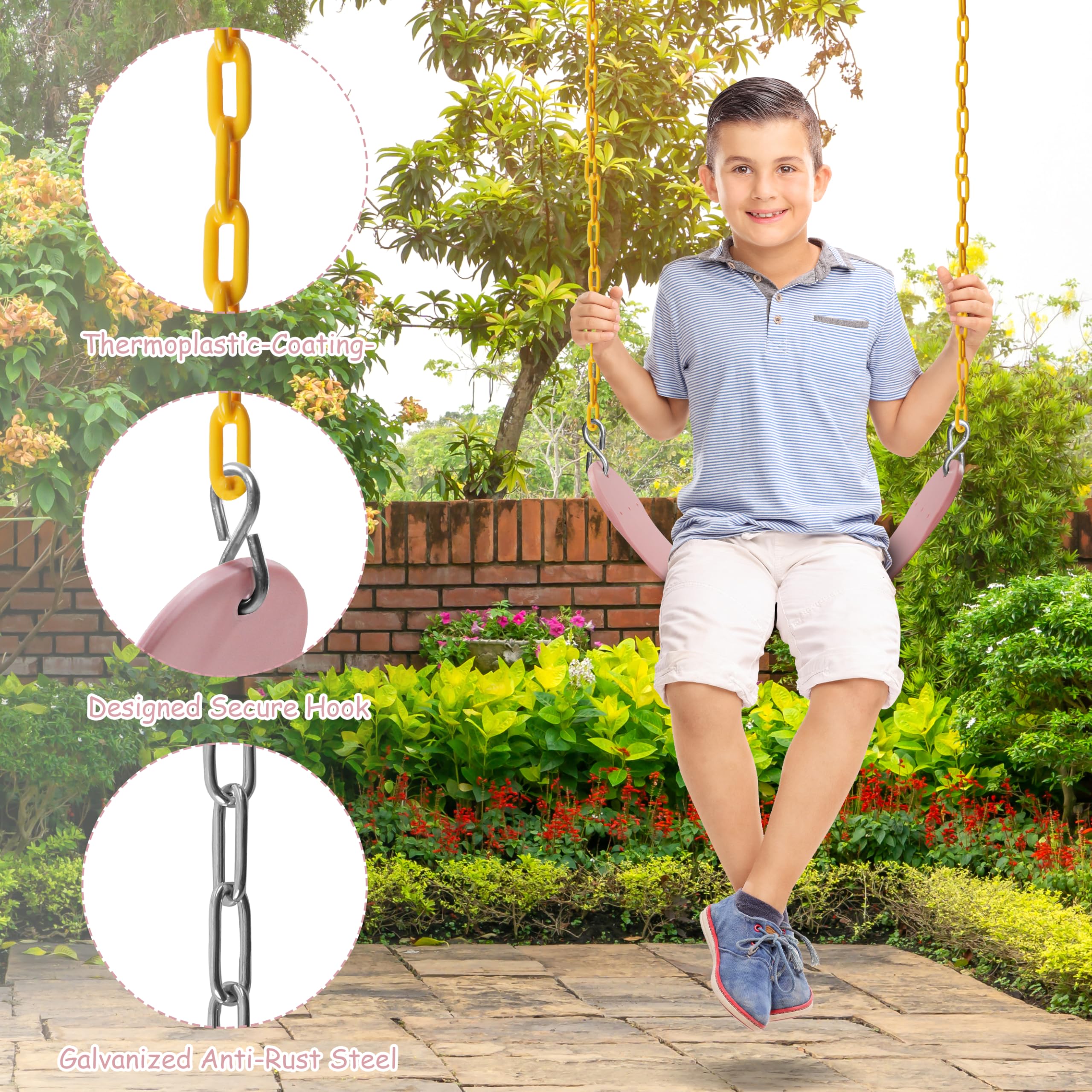 Sunnyglade 2PCS Swings Seats Heavy Duty 66" Chain Support 250lb Pastel Pink