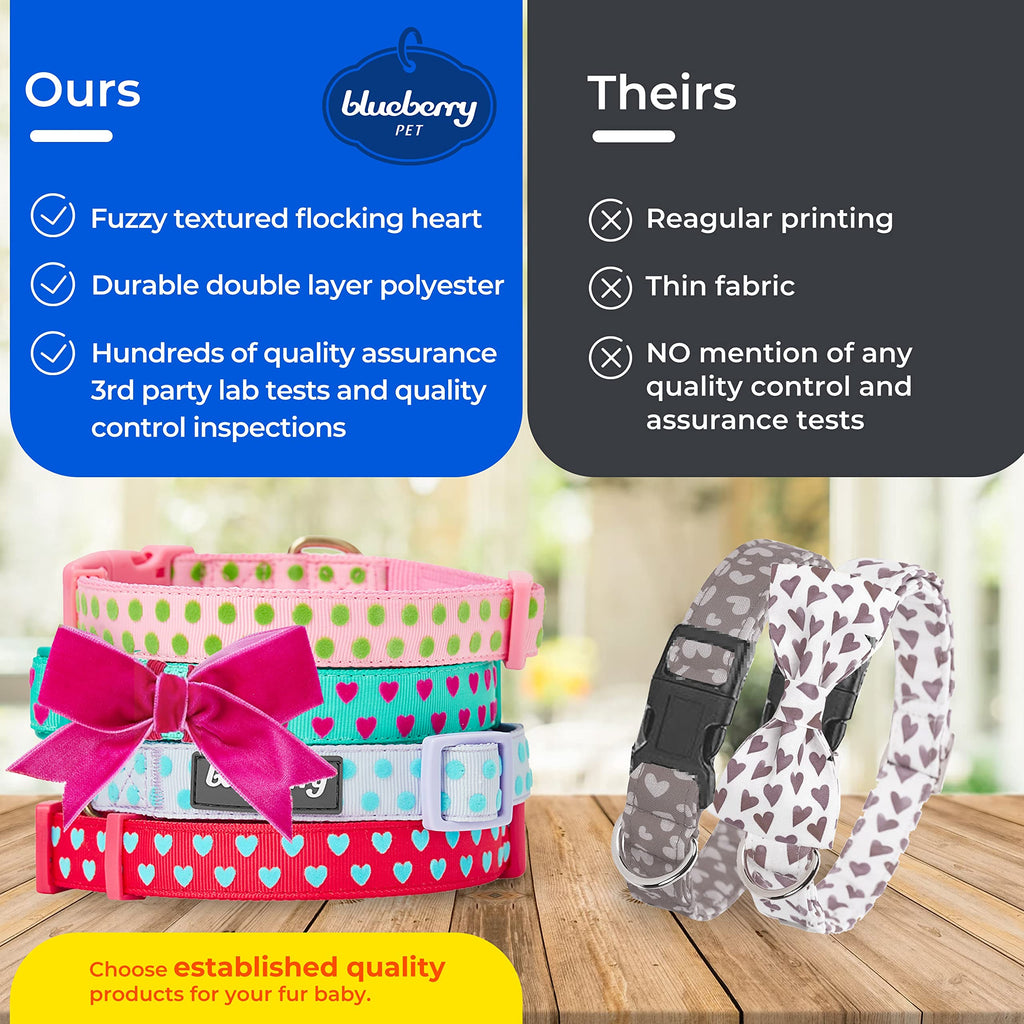 Blueberry Pet Valentines Day Dog Collar with Velvety Bowtie, Heart in Lust Red, Small, 12"-16" Neck, Adjustable, Eco-Friendly, Dog Collars for Medium Dogs & Small Dogs, Puppy Collar