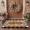 Tinideya 2 Pcs Spring Door Mat Outdoor Layerd Pink Flower Welcome Mat