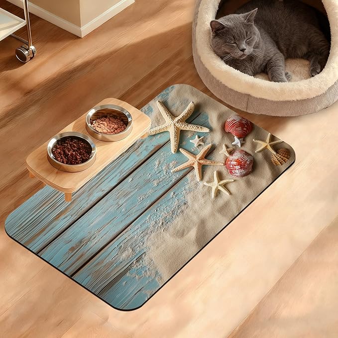 Tropical Palm Feeding Mat,Green Leaves Absorbent Quick-Dry Cat Dog Food and Water Bowl Mats,Non-Slip Rubber Backing Mat,Cat Dog Accessories Supplies 16" x 24"