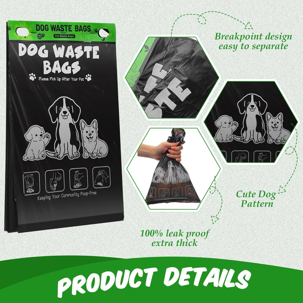 Ireer 40 Count 4000 Pcs Dog Bags Bulk, Cute Pet Waste Bags Bulk Poop Leakproof Easy Single Pull for Dog Waste Station Fit Hang Hole Dispenser Pet Home Outdoor