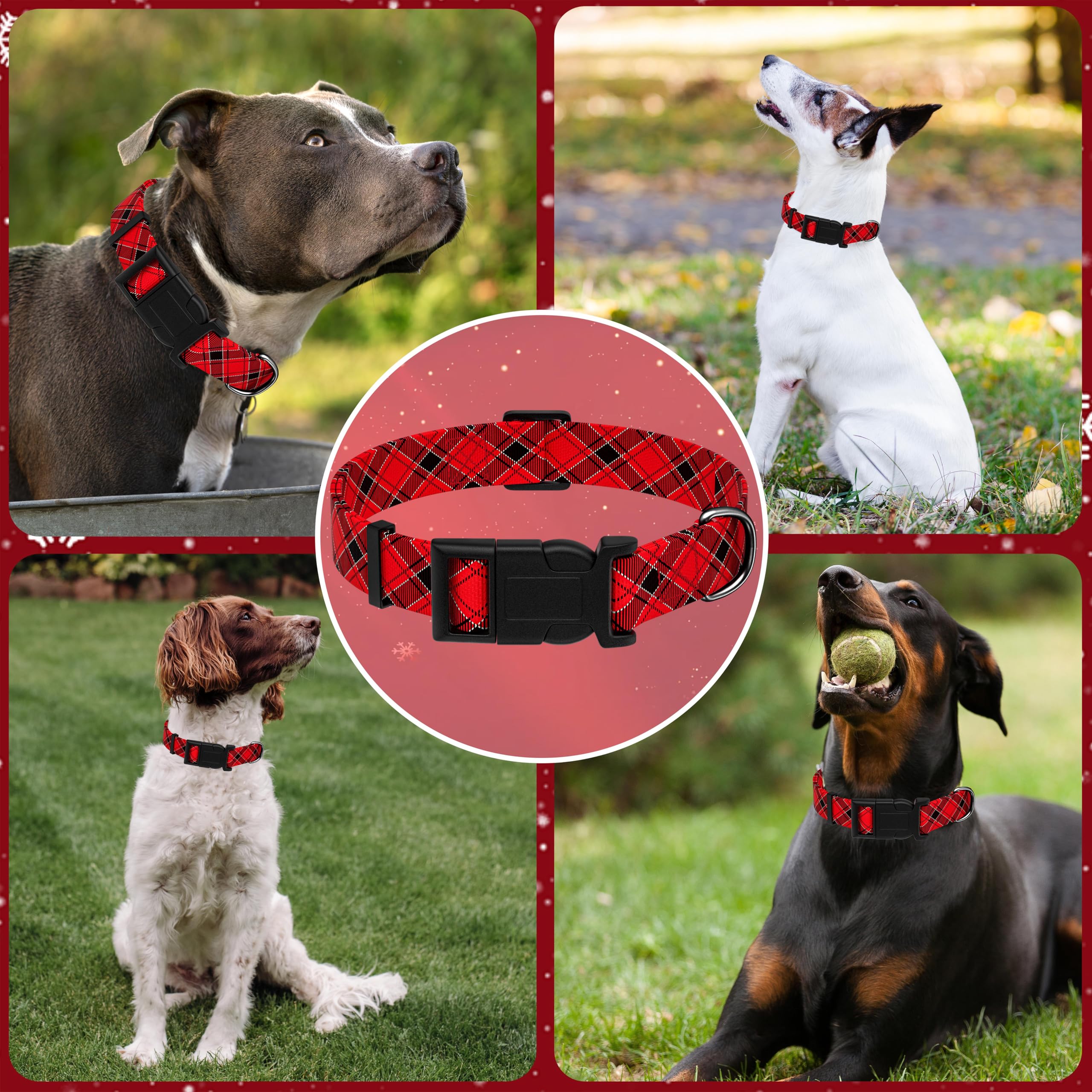 Seyezo Christmas Plaid Dog Collar, Metal D-Ring, Red Plaid, XS