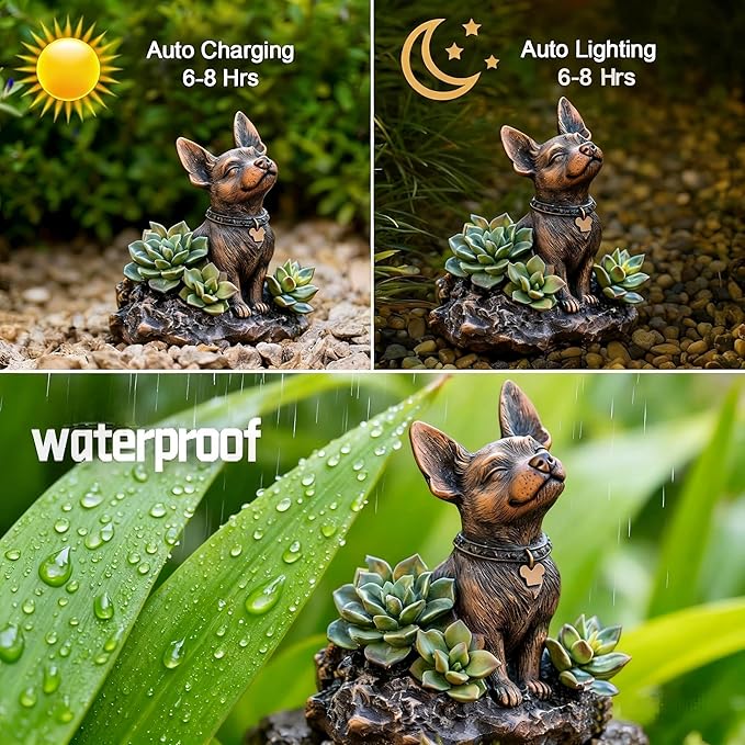 IVCOOLE Dog Statue with Solar Light, Dog Garden Decor, Outdoor Statue, Gifts for Mom