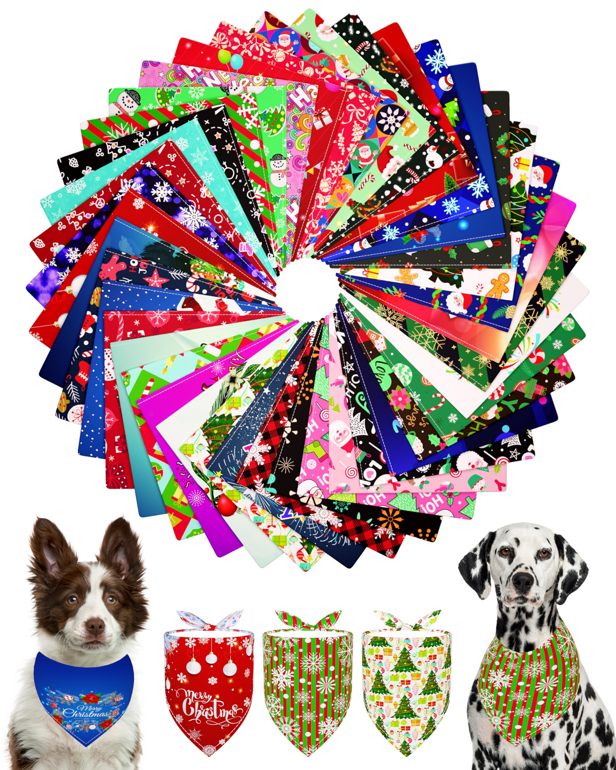 PET SHOW 50 Pack Christmas New Year Dog Bandanas Bulk for Large Dogs