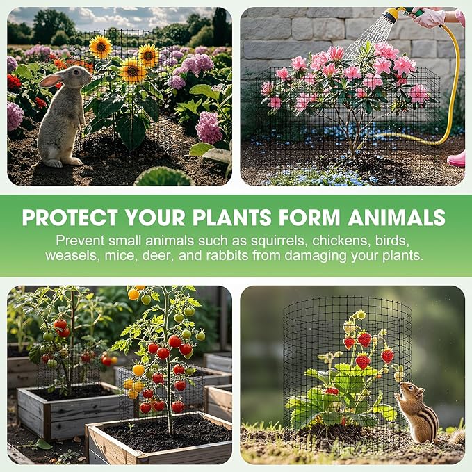 30Pcs Plant Protector from Animals,10 Pack 12'' x 12'' Wire Plant Protectors for Garden, Heavy Duty Plant Cages to Keep Animals Out, Wire Mesh for Plant Protection with Zip Ties & Stakes