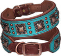 PET ARTIST Upgrade Padded Leather Dog Collar, 2 inch Wide Genuine Leather Dog Collars with Strong Studded Rivet & Metal Buckle, Adjustable Large Dog Collar for Pit Bull Doberman,Green,Neck 19-22"