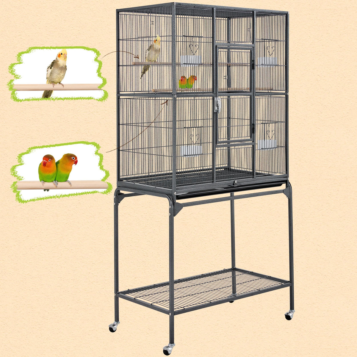 Yaheetech 63-Inch Wrought Iron Rolling Large Bird Cage for African Grey Small Quaker Amazon Parrots Canary Bird Flight Cage