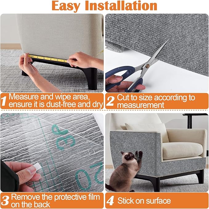 Cat Scratch Furniture Protector - 158" x 17" Trimmable Self-Adhesive Cats Claws Scratch Pads, DIY Cat Climbing Couch Protector for Scratch Post Cat Tree Replacement Indoor (Light Gray)