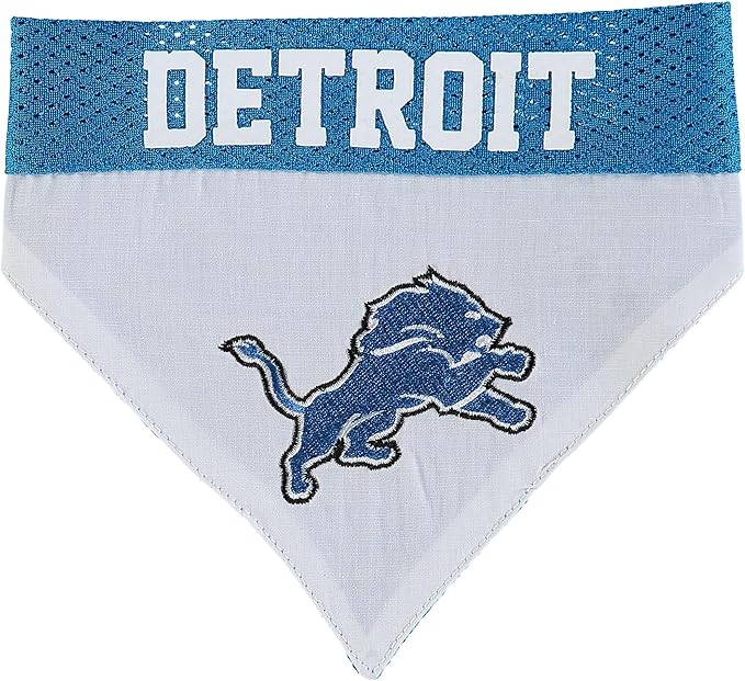 NFL DOG BANDANA - DETROIT LIONS REVERSIBLE PET BANDANA. 2 Sided Sports Bandana with a PREMIUM Embroidery TEAM LOGO, Large/X-Large. - 2 Sizes & 32 NFL Teams available