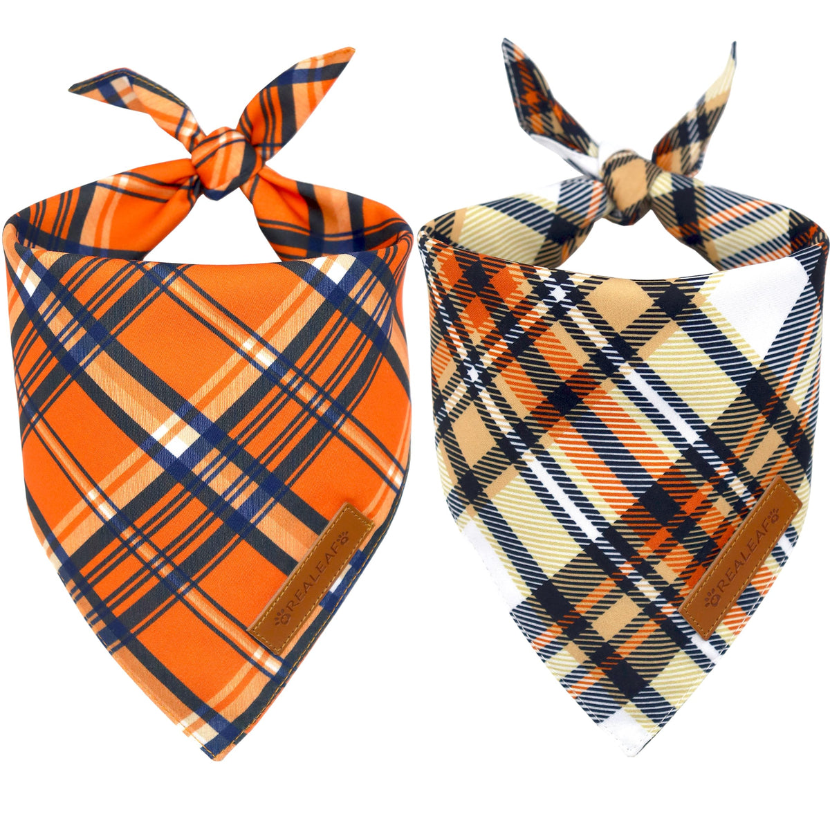 Realeaf Halloween Dog Bandanas 2 Pack, Pumpkins and Ghosts Pet Scarf for Boy and Girl, Premium Durable Fabric, Holiday Bandana for Large and X-Large Dogs Pets (X-Large)