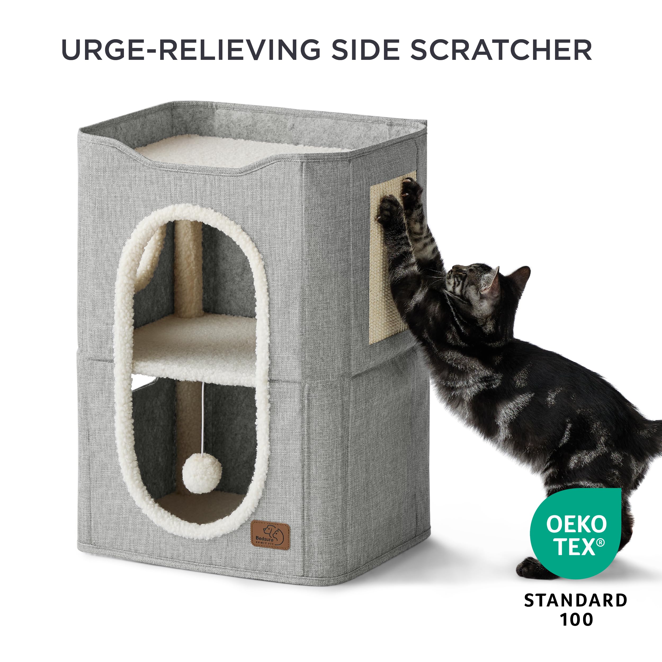Bedsure 2 Story Cat House for Indoor Cats with Scratch Pad,18x14x23 Grey