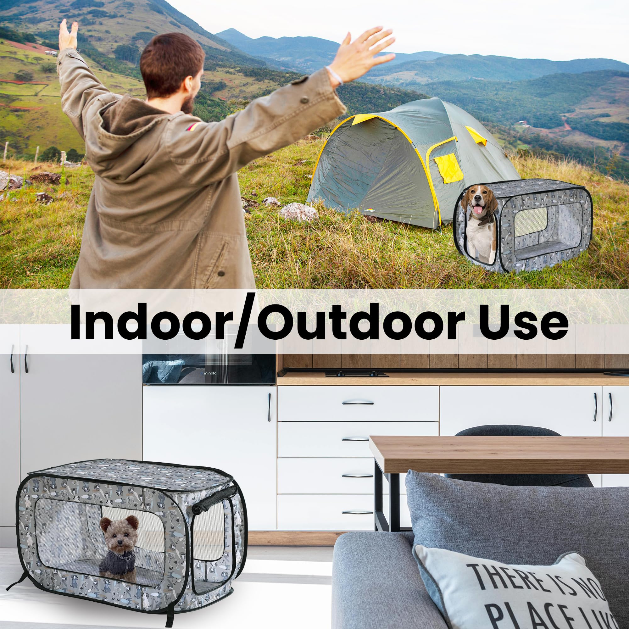 Portable Collapsible Pop Up Kennel, 24" L x 16.6" W x 16" H, Tail Waggers