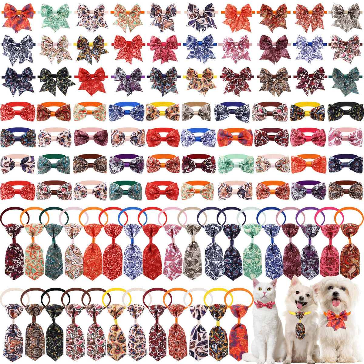 100 Pieces Adjustable Dog Bow Tie Collar Set, Flamingo