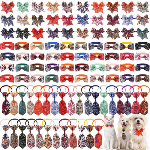 100 Pieces Adjustable Dog Bow Tie Collar Set, Flamingo