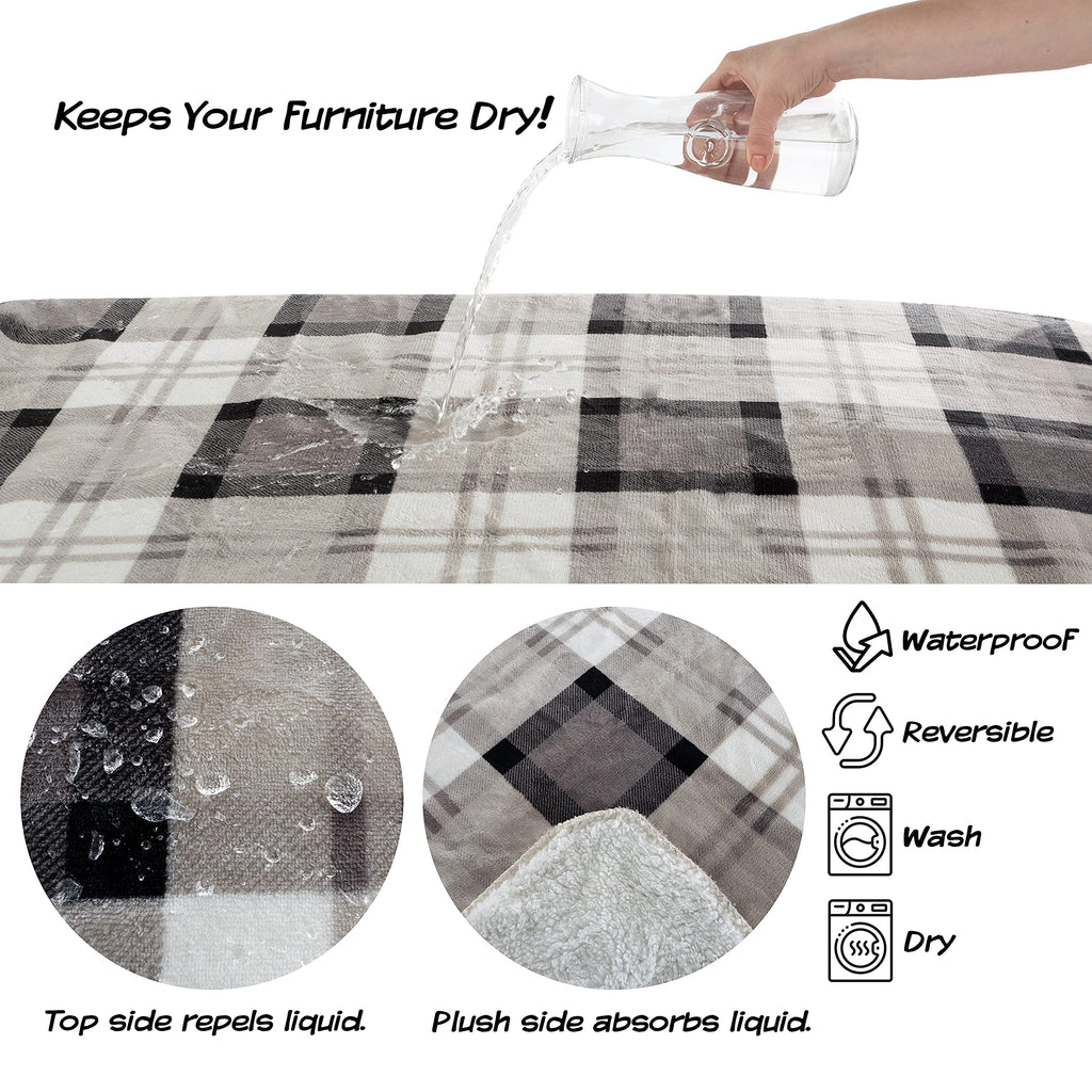 Pet Blanket - Reversible Waterproof Plaid Throw Protects Couch, Car, and Bed from Spills, Stains, or Fur - Dog and Cat Blankets by Petmaker (Gray)