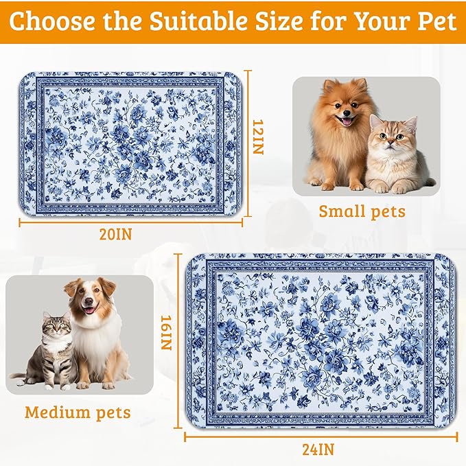 Blue Flower Dog Food Mat,Absorbent Pet Feeding Mat for Food and Water Bowl,Quick Dry Dog Placemat Non Slip Rubber Backing Waterproof Pet Supplies 12" x 20"