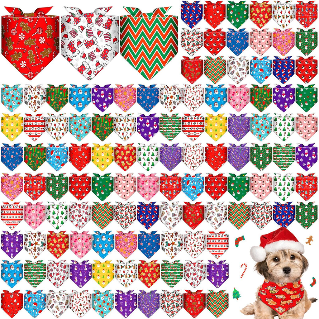 Sanwuta 120 Pcs Christmas Dog Bandanas Bulk Xmas Bandanas for Dogs Triangle Kerchief Bibs Scarf Set for Pet Christmas Costume Photo Props Accessories Pet Shops Grooming, 30 Styles