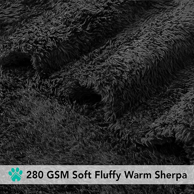 PetAmi Dog Blanket for Large Medium Dogs Black, Fluffy Soft Puppy Blanket, Sherpa Fleece Cat Blanket for Kitten Doggie, Calming Pet Blanket Throw for Bed Washable Sofa Couch Cover, Large 40x60