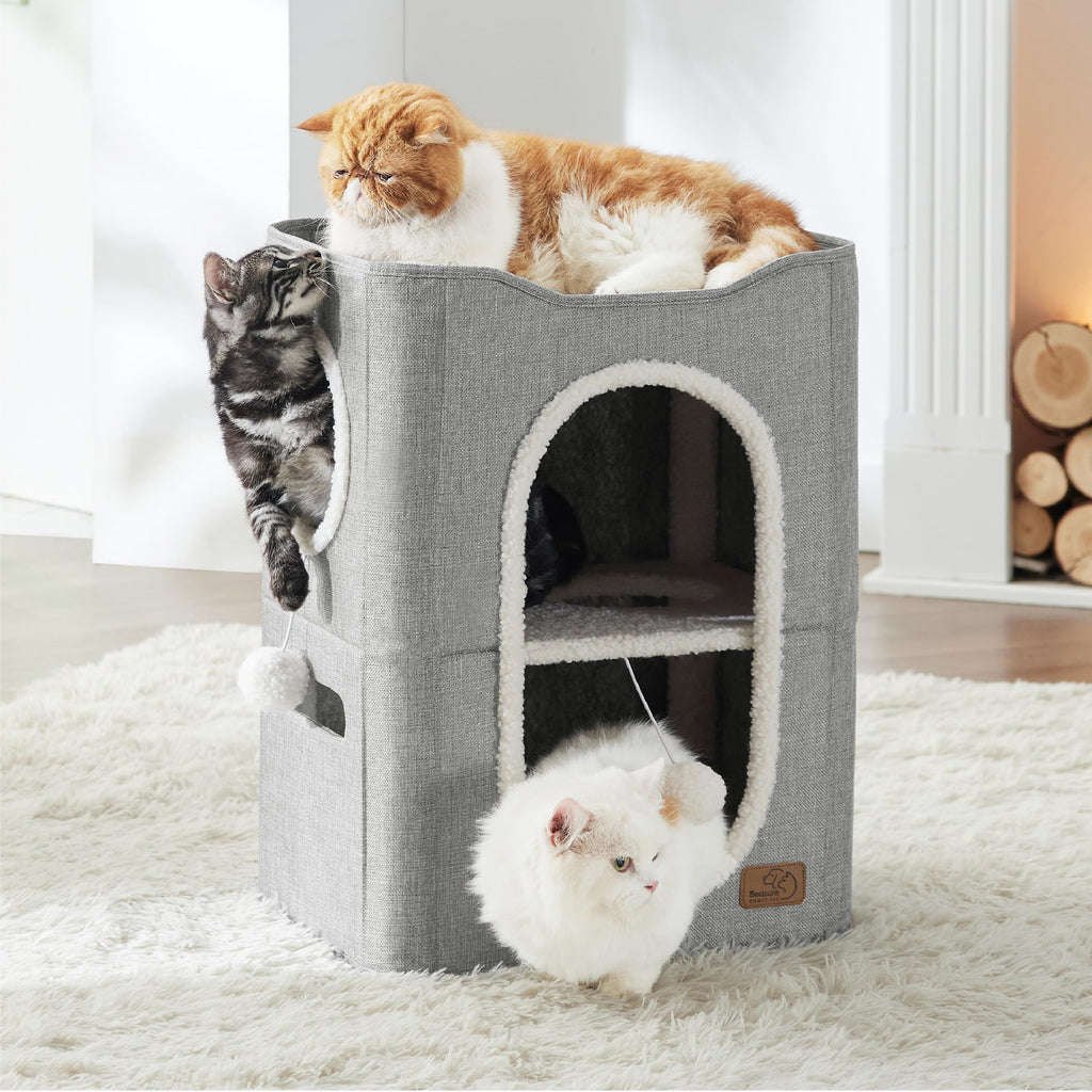 Bedsure 2 Story Cat House for Indoor Cats with Scratch Pad,18x14x23 Grey