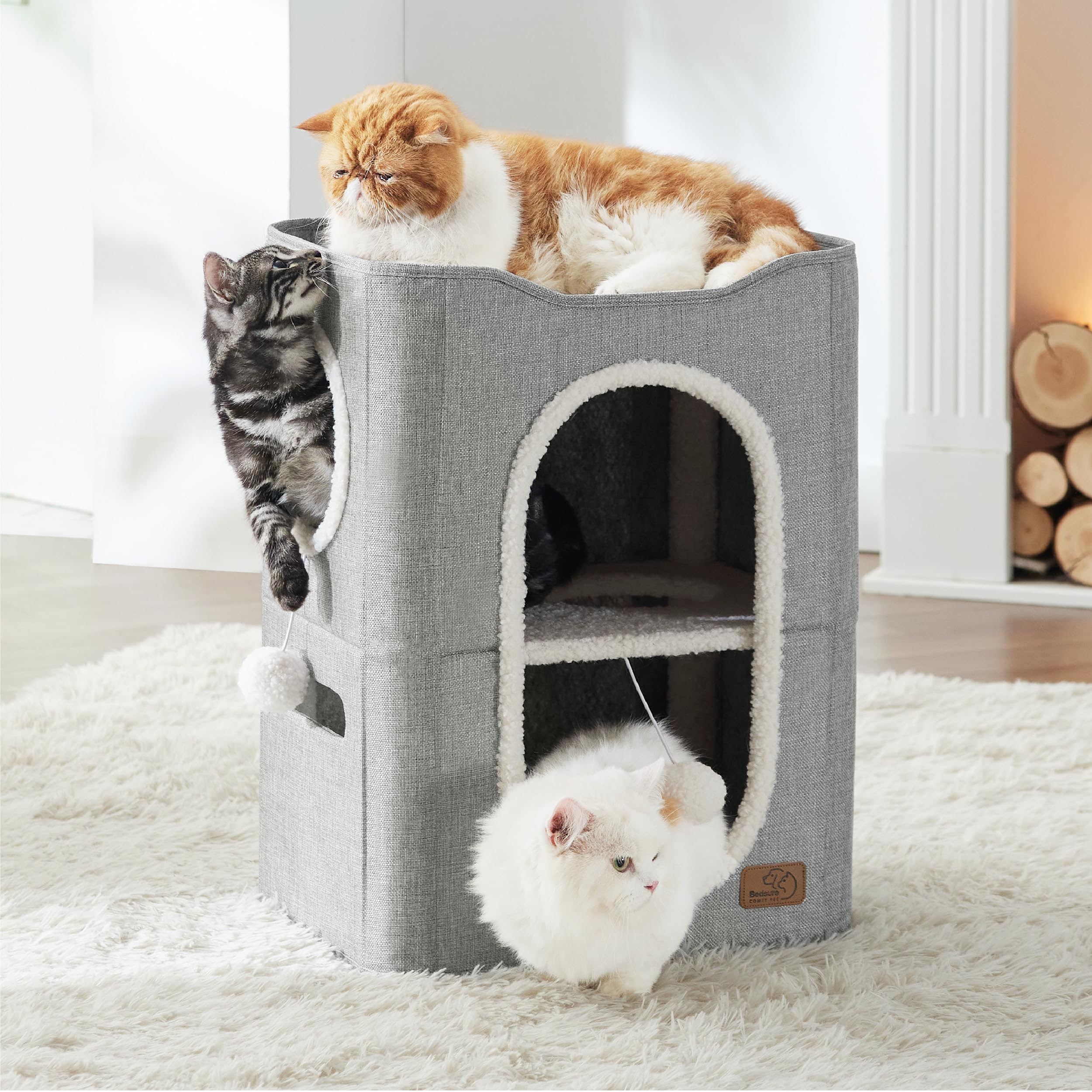Bedsure 2 Story Cat House for Indoor Cats with Scratch Pad,18x14x23 Grey