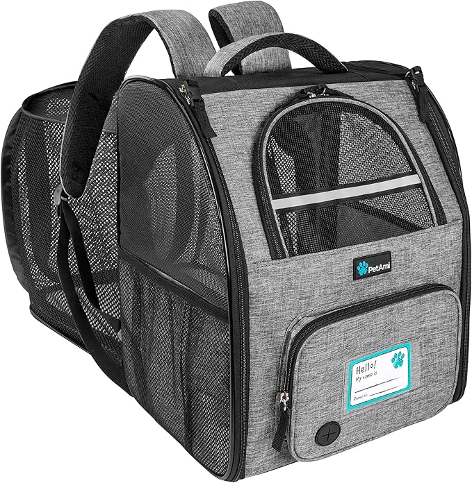 PetAmi Expandable Dog Backpack Carrier for Cats & Pets, Breathable Cat Carrier Backpack with Top Window & Multi-Entry, Ventilated Foldable Travel Carrier for Small Medium Pets up to 18 lbs