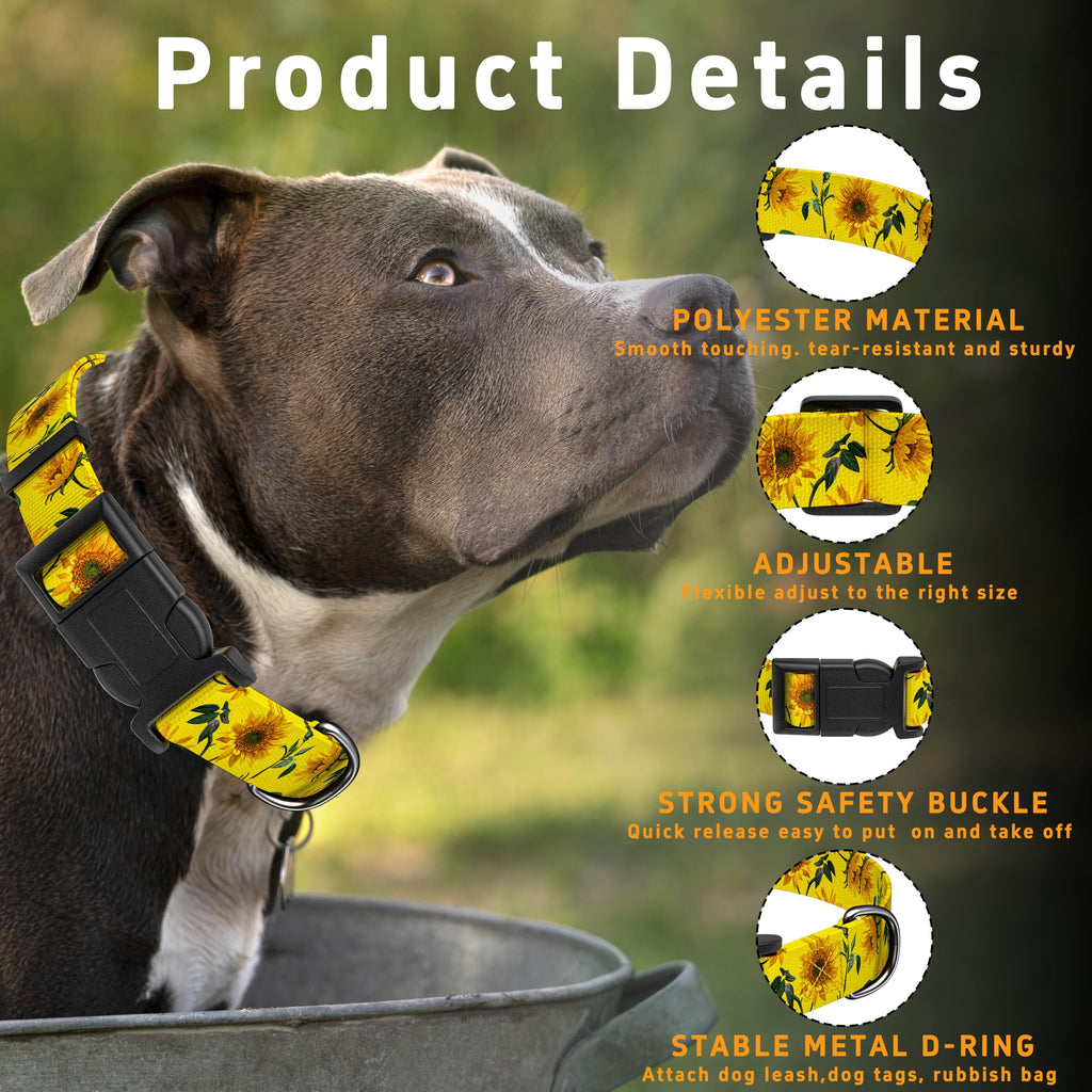 Seyezo Dog Collar, Sunflower Floral Puppy Collar, Yellow Sunflower, S