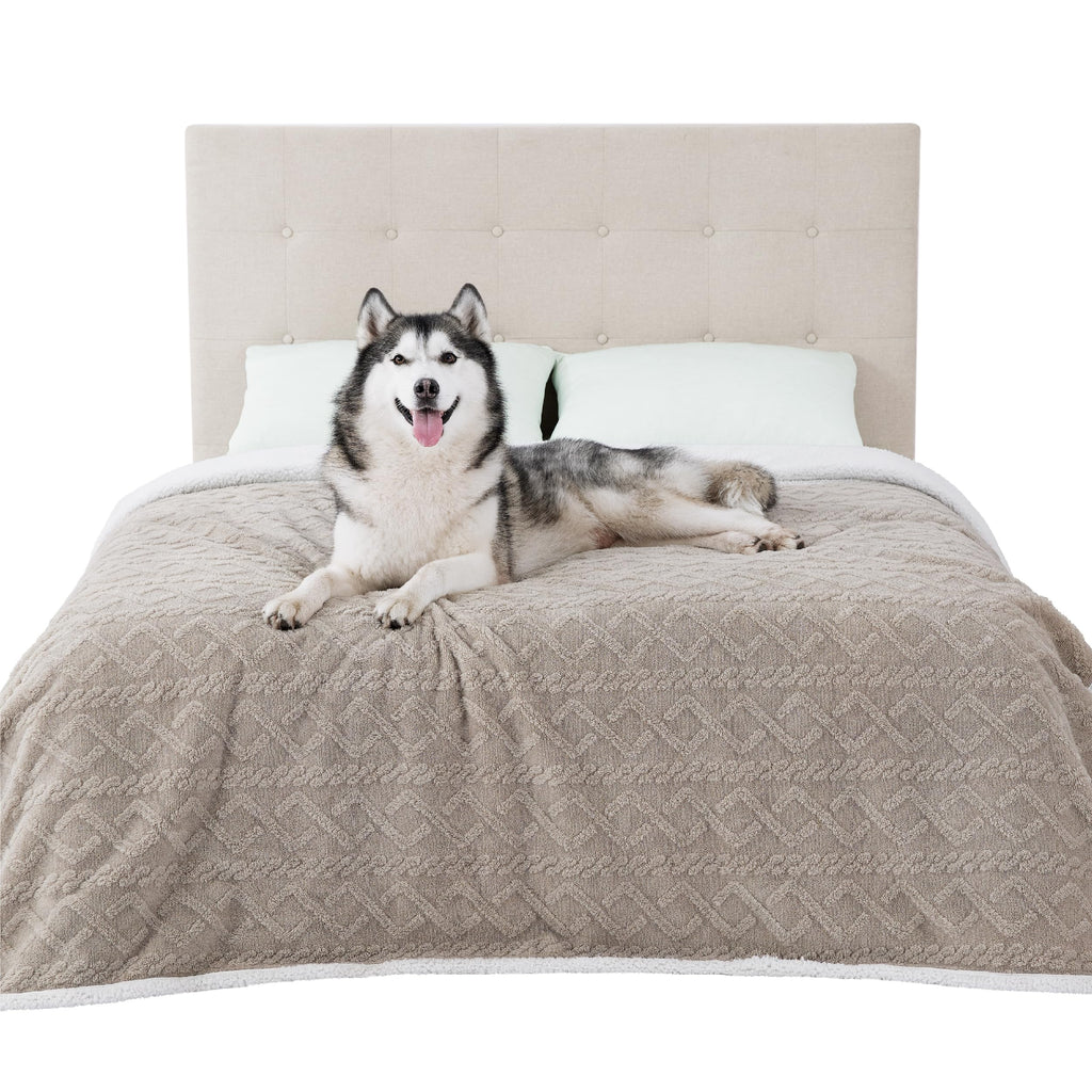 Bedsure Waterproof Dog Blankets for Bed - Pet Blanket for Bed Couch Protector Washable, Jacquard Coral Fleece Cat Throw Blanket, Soft Plush Reversible Furniture Protection, King, 86x108, Pale Oak