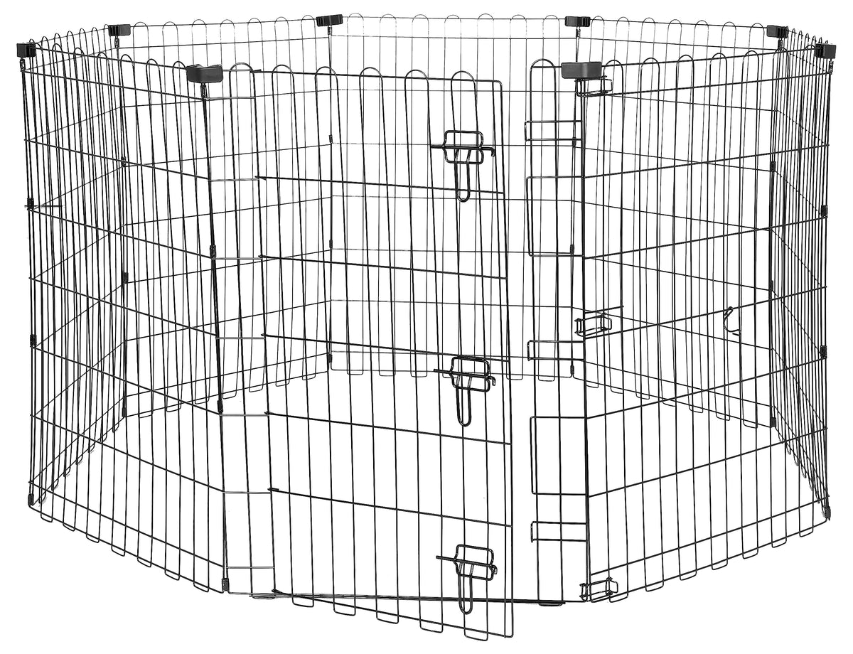 Foldable Octagonal Metal Exercise Dog Playpen, Indoor/Outdoor, No Door, 8 Panels, 24 x 48 Inches, Rust-Resistant, X-Large, Black