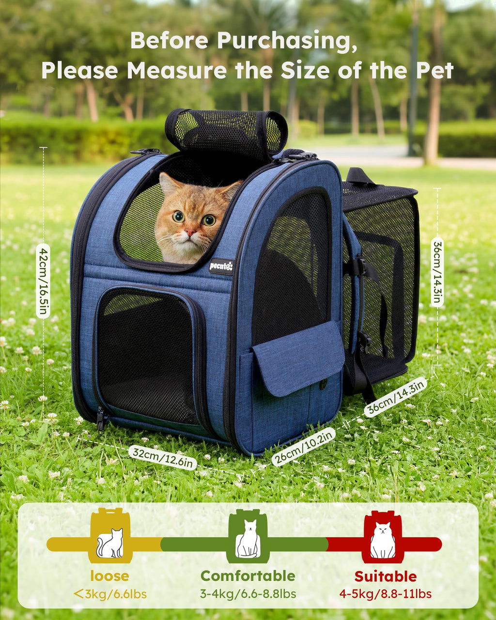 pecute Cat Carrier Backpack Expandable, Cat Backpack with Breathable Window