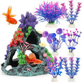 MyLifeUNIT Fish Tank Decorations, 7 Pieces Aquarium Plants Set with Coral Reef Decoration Mountain Cave Ornament for Betta, Goldfish, Shrimp to Breed