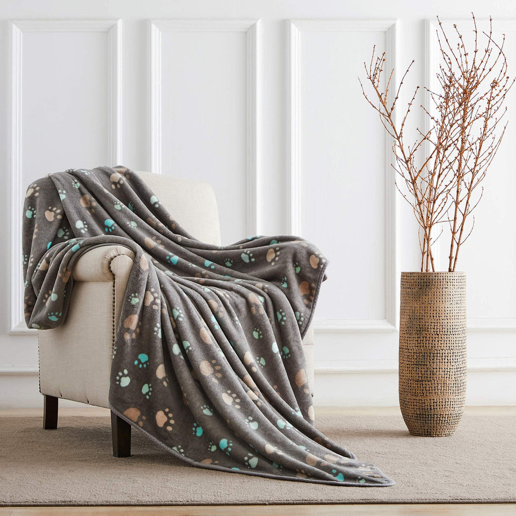 Allisandro 350 GSM Super Soft and Premium Fuzzy Flannel Fleece Pet Dog Blanket, The Cute Print Design Washable Fluffy Blanket for Puppy Cat Kitten Indoor or Outdoor, Grey, 64 x 40 Inches