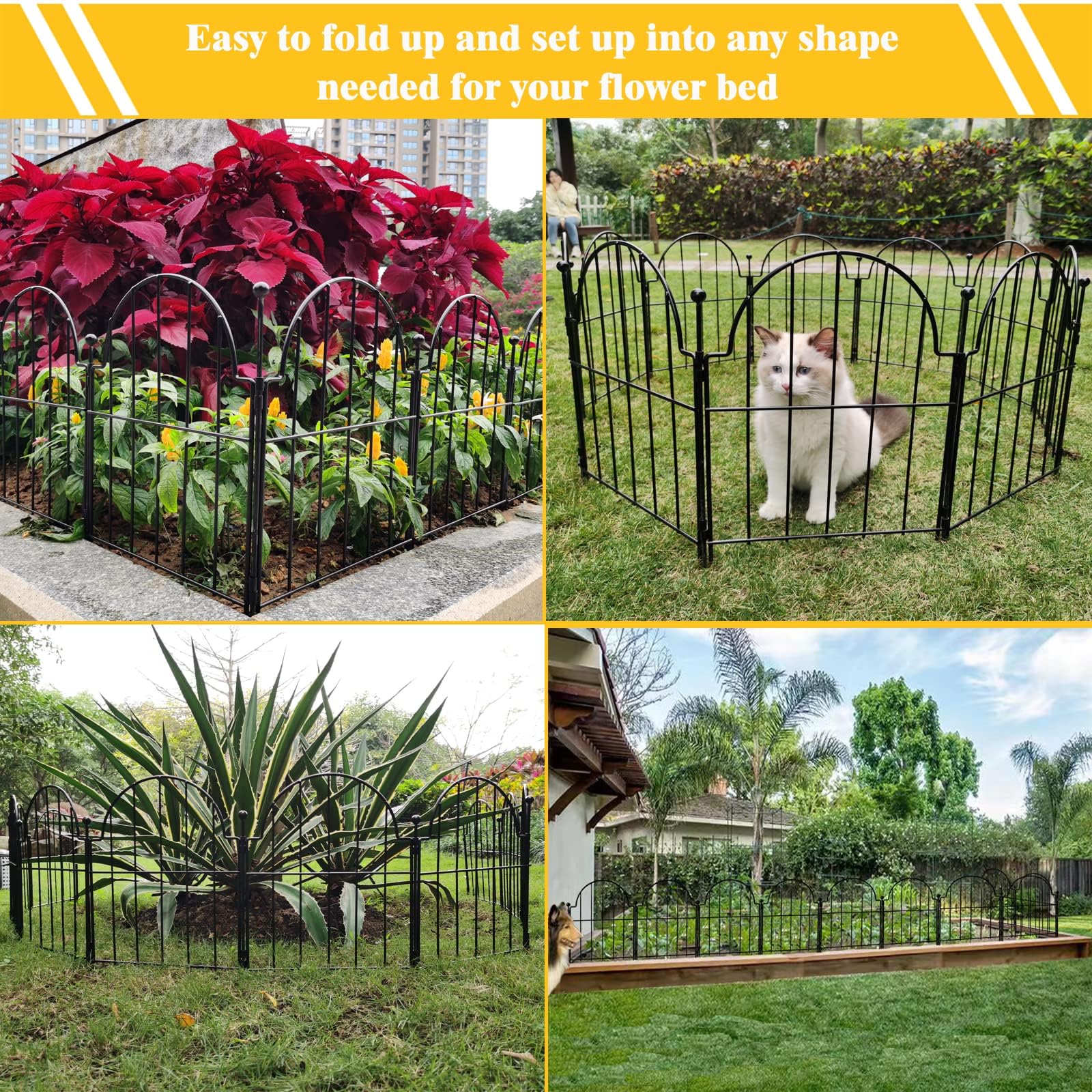 Blingluck Decorative Garden Fence, 17in(H) x 10.8ft(L), with Ground Stake