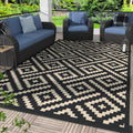 GENIMO Outdoor Rug, Waterproof Plastic Rugs 9'x12' for Camping Black Beige