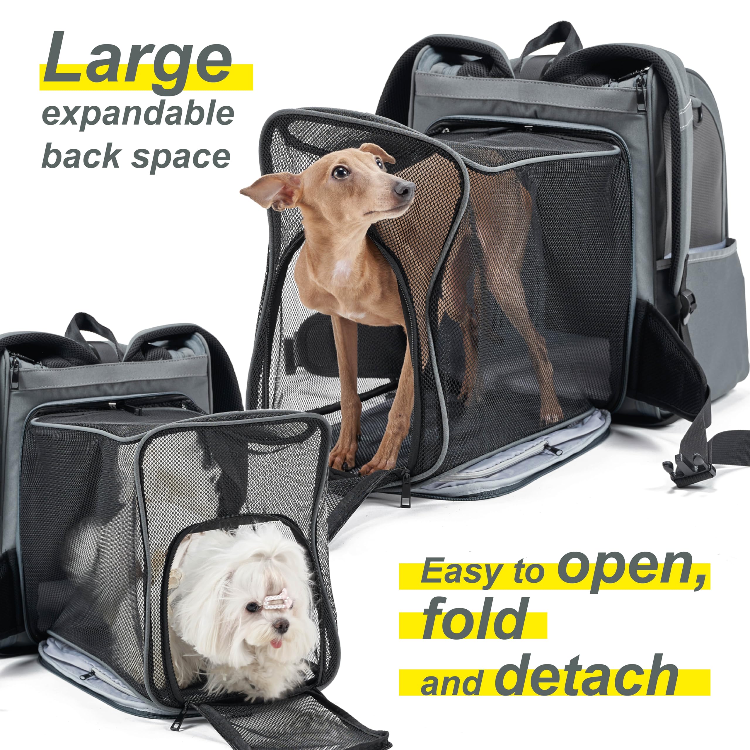 Wildgogo Expandable Pet Carrier, Airline-Approved Foldable and Detachable Backpack, Fits 13lbs Cat&11lbs Small Puppy Dog, for Car Travel,Camping and Emergency Transportation and Shelter (Grey)