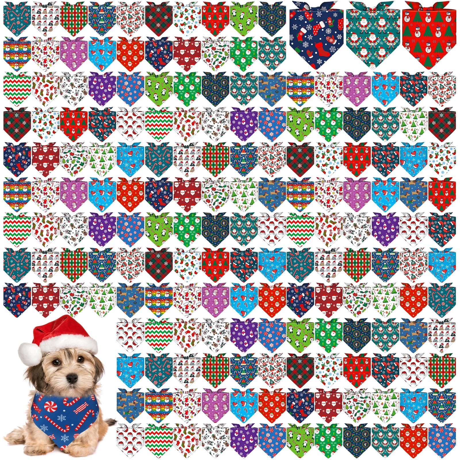 Aliceset 180 Pcs Christmas Dog Bandanas Bulk Christmas Bandanas for Dogs Adjustable Washable Pet Triangle Scarf Cute Kerchief Scarves for Pet Xmas Party Costume Accessories Decorations