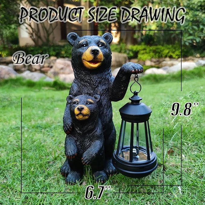 RCTTICUU Black Bear Solar Lantern Garden Statues，Loving Bear Figurine Lights for Outside Decoration,Lawn Outdoor Decor for Patio,Balcony,Yard-Unique Gift for Grandma Wowen Mom