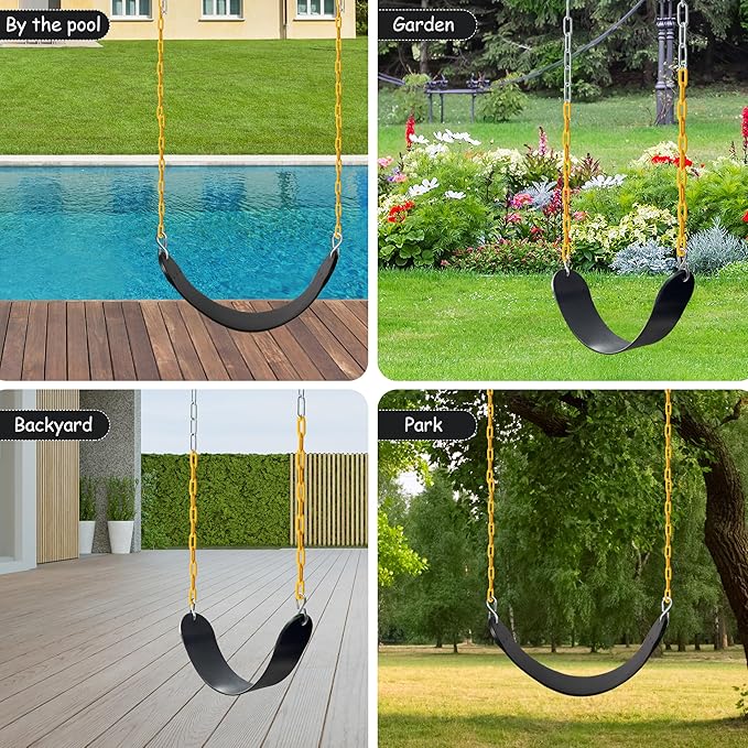 Sunnyglade 2PCS Swings Seats Heavy Duty with 66" Chain, Playground Swing Set Accessories Replacement with Snap Hooks, Support 250lb (2, Black)