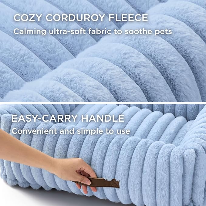 Bedsure ComfyFleece™ Washable Dog Bed for Medium Dogs - Cute Furry Puppy Beds, Rectangle Orthopedic Corduroy Fleece Pet Beds with Removable Zipper Cover, 30x24x8inches, Blue