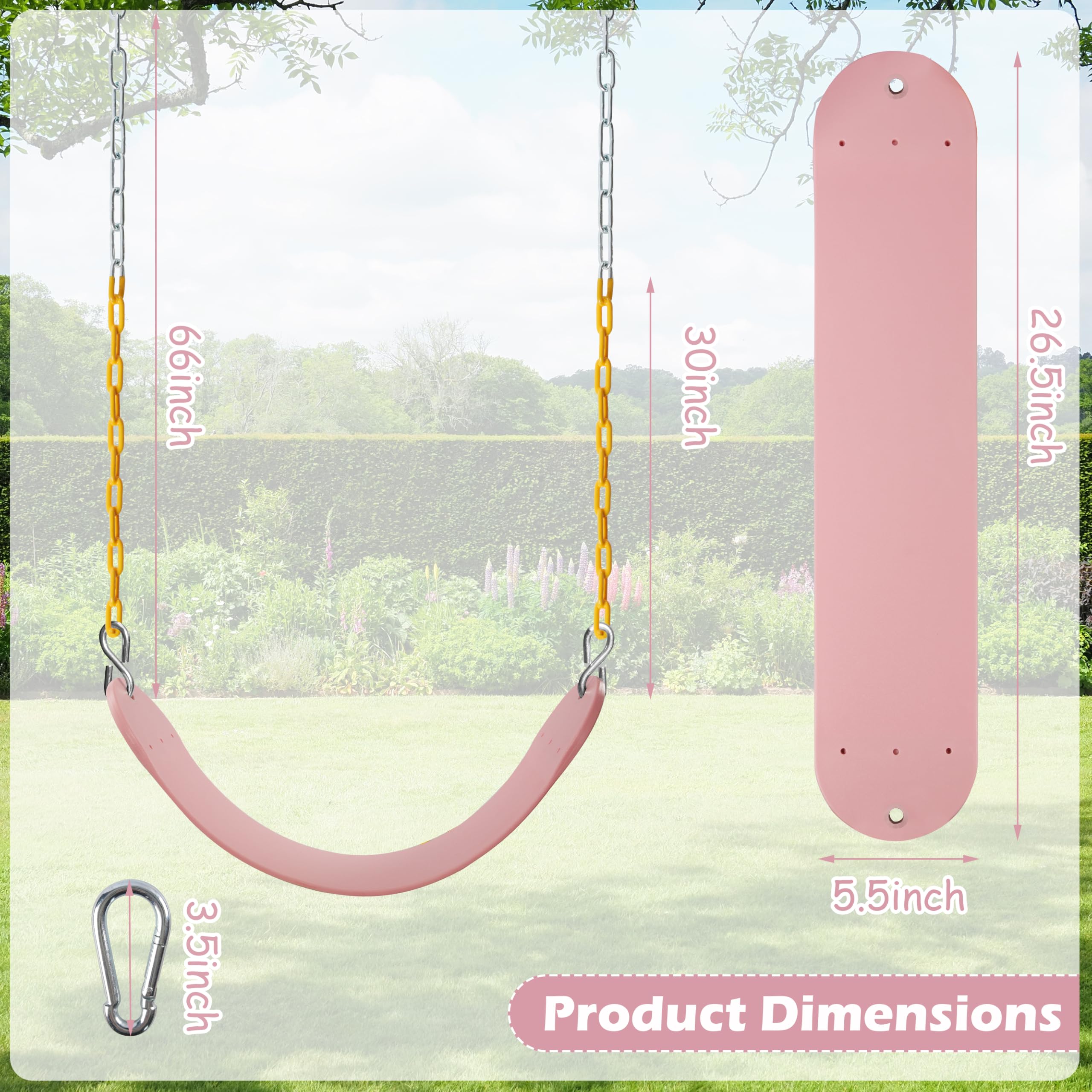 Sunnyglade 2PCS Swings Seats Heavy Duty 66" Chain Support 250lb Pastel Pink