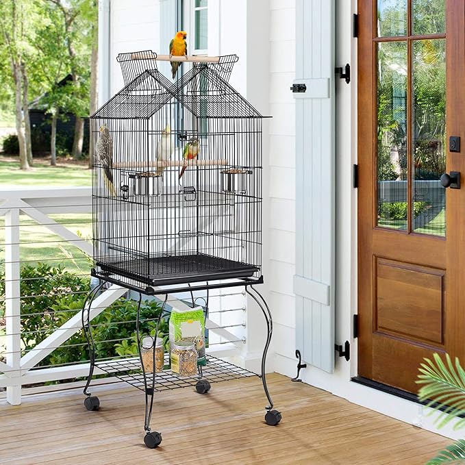 Yaheetech 57" Open Top Bird Cage with Detachable Rolling Stand & Storage Shelf, Parrot Cage for Cockatiels, Quaker, Conures, Caique & Small to Medium Parrots