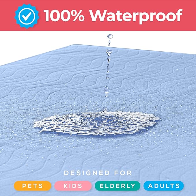Utopia Bedding Washable Underpads 18" x 24" (Pack of 4), Waterproof Reusable Heavy Absorbency Incontinence Bed Pads for Adults, Kids, Elderly and Pets, Bedwetting Pads for Sofa and Couch (Blue)