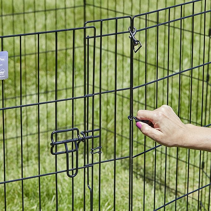 MidWest Homes for Pets Folding Metal Puppy / Dog Exercise Pen, Indoor/Outdoor Playpen with Secure Door, Provides 16 Sq Feet of Play Space, 24-Inches Tall, Black E-Coated