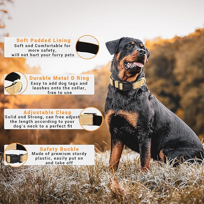 2 Pack Reflective Dog Collar with Safety Locking Buckle, Adjustable Soft Breathable Comfortable Nylon Pet Collar for Small, Medium and Large Dogs, Brown, M