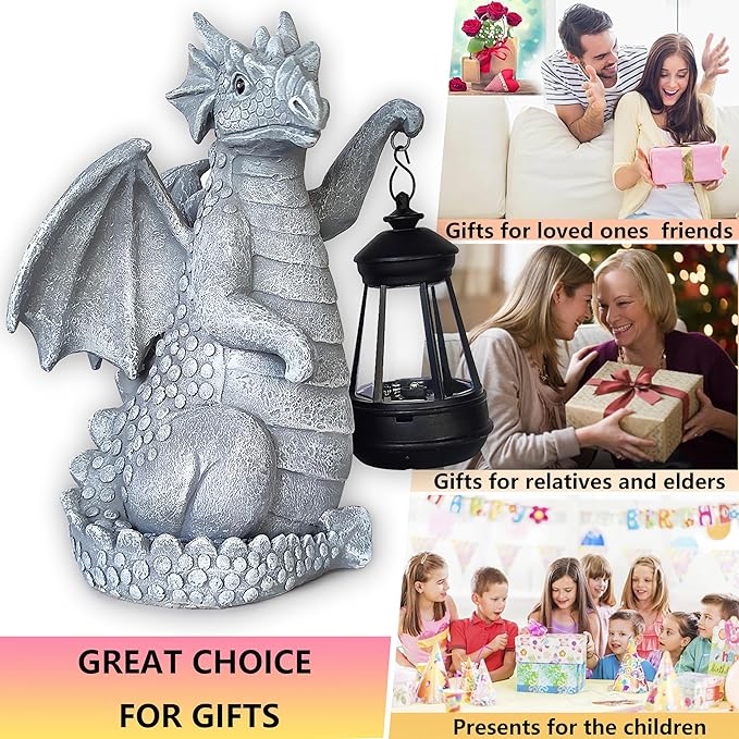 Yardancer Dragon Solar Outdoor Garden Statue - Dragon Outdoor Figurie Lights - Yard Decorative Outdoor Statue Suitable for Patio, Balcony, Patio Decoration - Specially Customized Gift for Mom