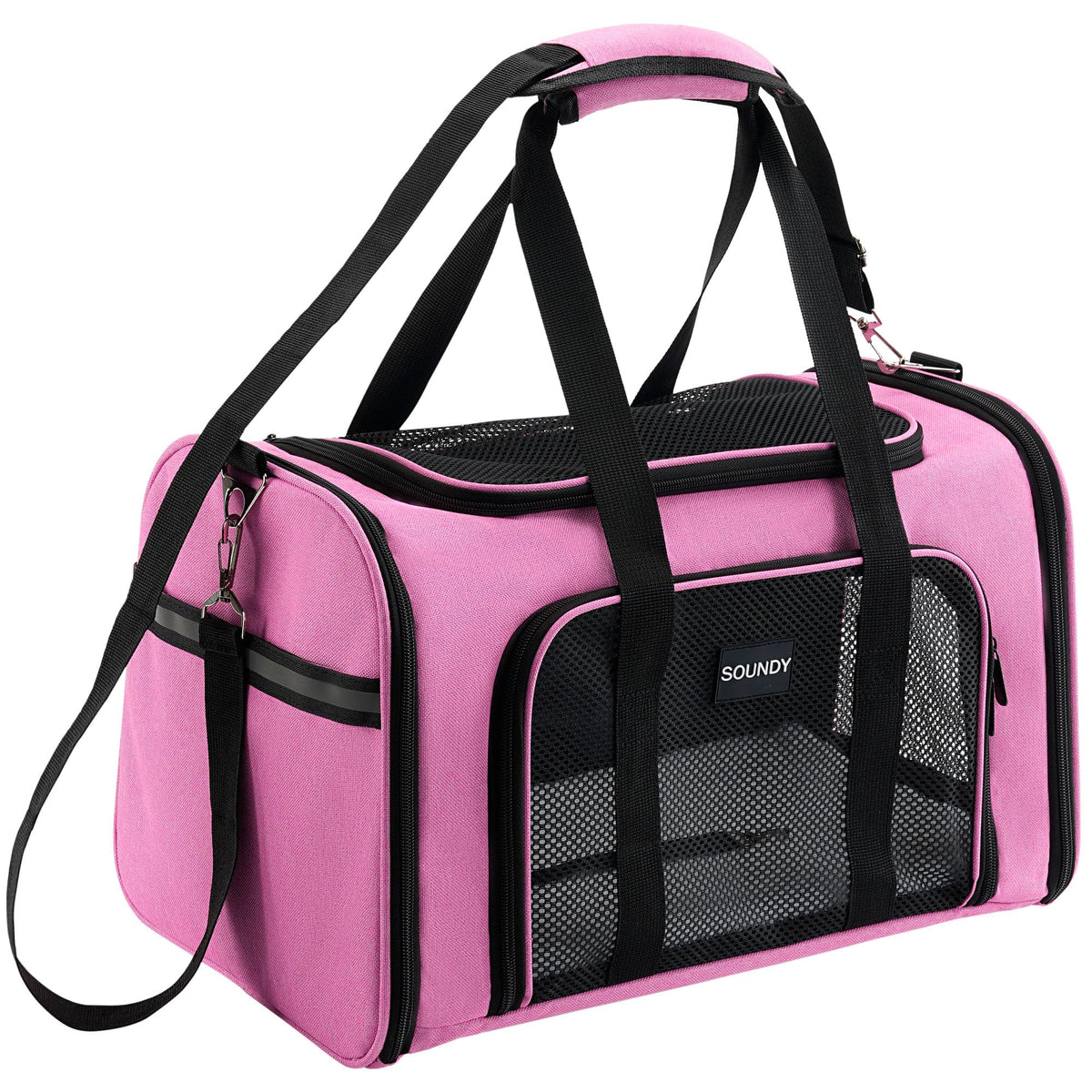 Soundy Large Cat Carrier Dog Carrier Under 25 Lbs,Collapsible Ventilated Portable Pet Bag with Soft Sided Breathable Mesh for Long Car Trips Maxi Load 2 Kittens or Small, Medium Dog (Large Grey)
