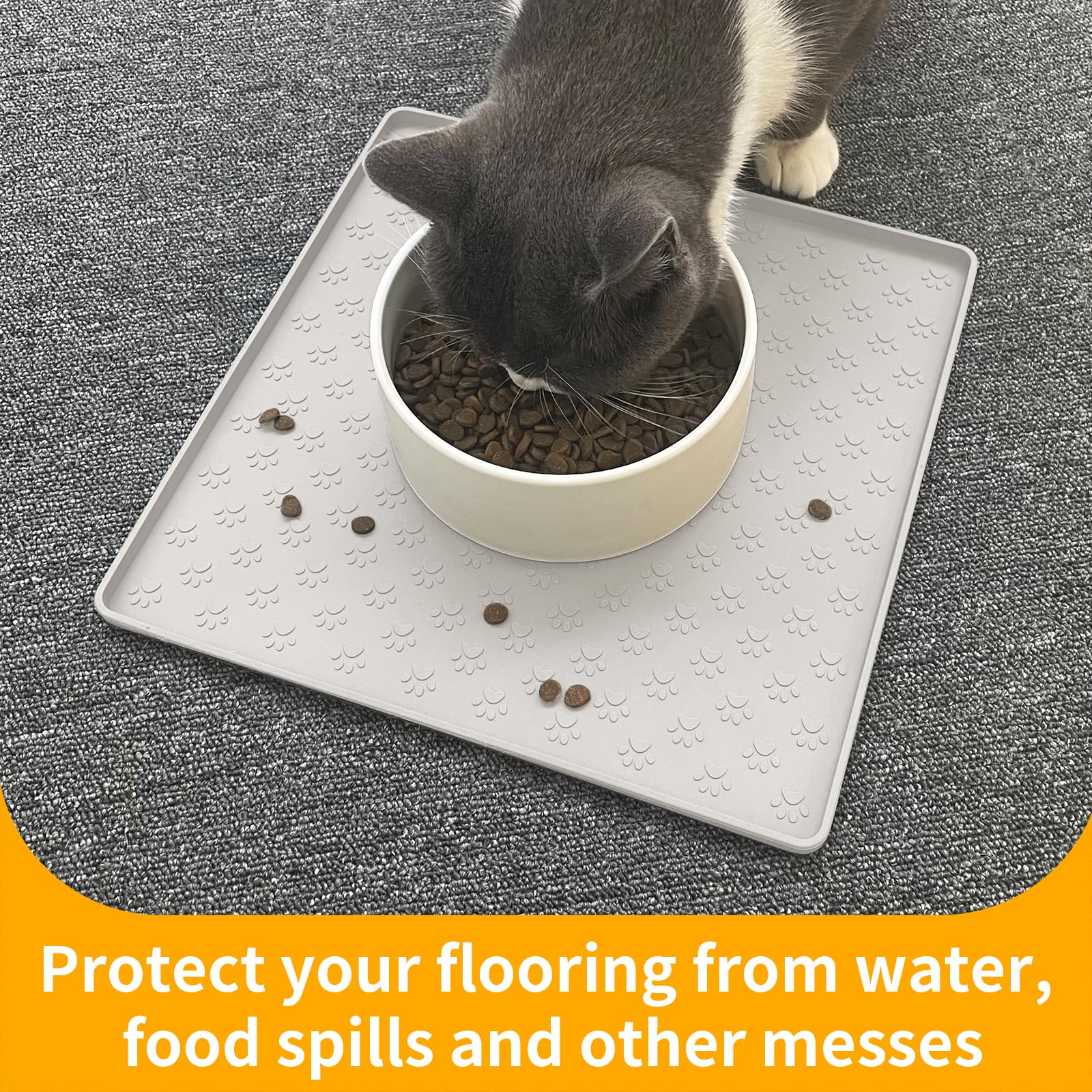 Ptlom Dog Food Mat Anti-Slip Bowl Mats for Food and Water, Waterproof Silicone Pet Placemat with High Raised Edges, Non-Slip Puppy Feeding Tray for Small, Medium Large Cats Dogs, Cream, 11.8"x11.8"