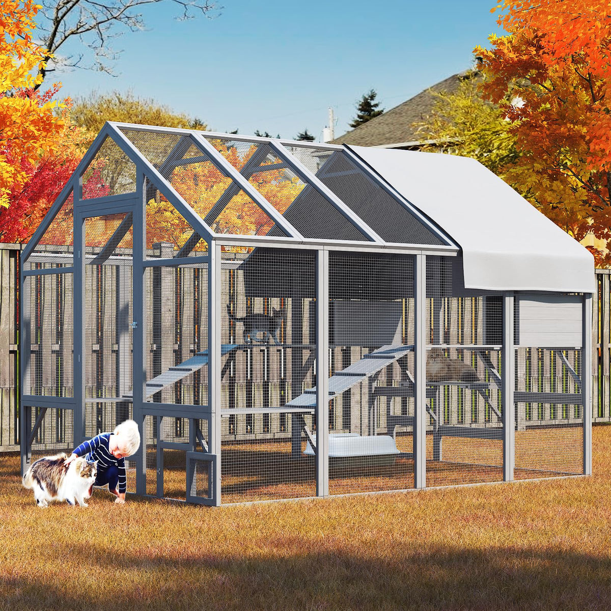 TIMHAKA 71 inch Cat Catio, Large Outdoor Enclosure with Waterproof Cover